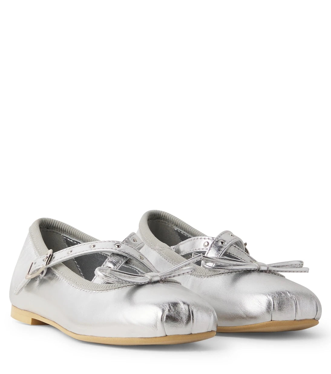 Monnalisa - Bow-detail metallic leather ballet flats