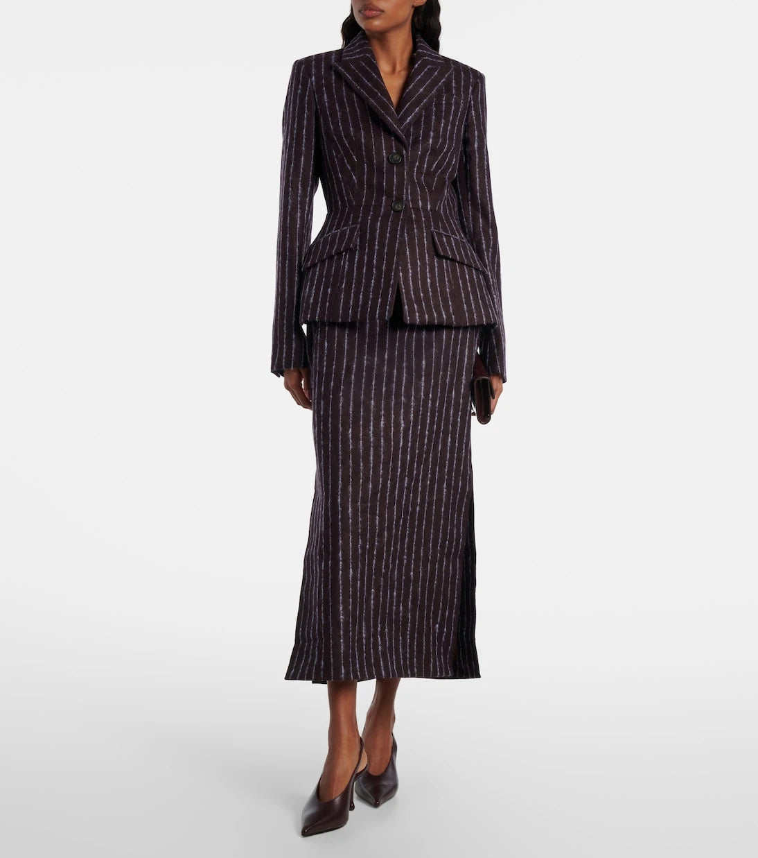 Erdem - Pinstripe wool and mohair pencil skirt