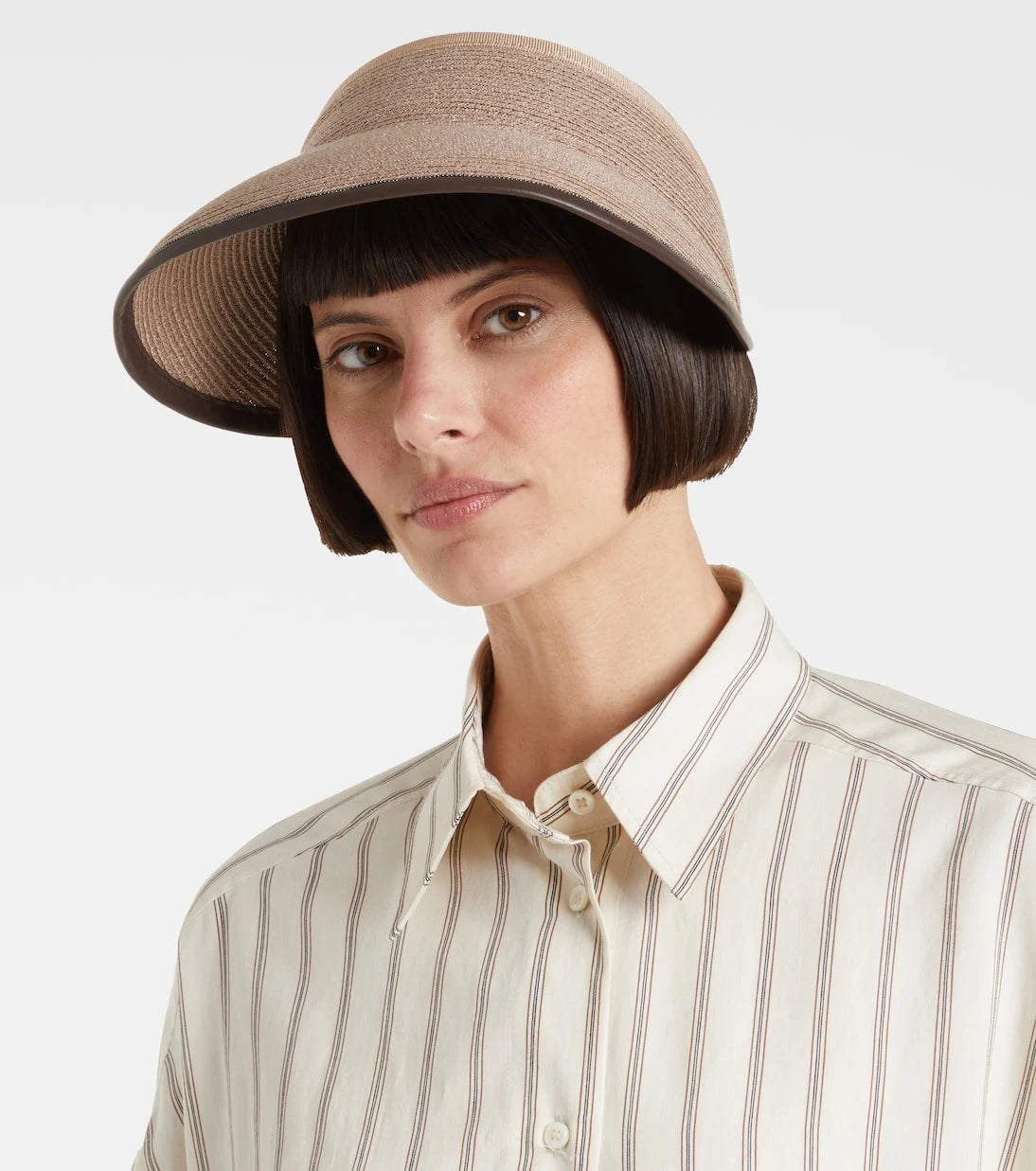 Brunello Cucinelli - Leather-trimmed raffia visor