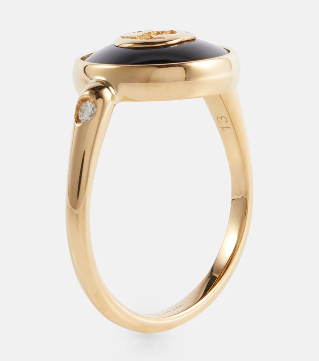 Gucci - Interlocking G 18kt gold ring with onyx and white diamonds