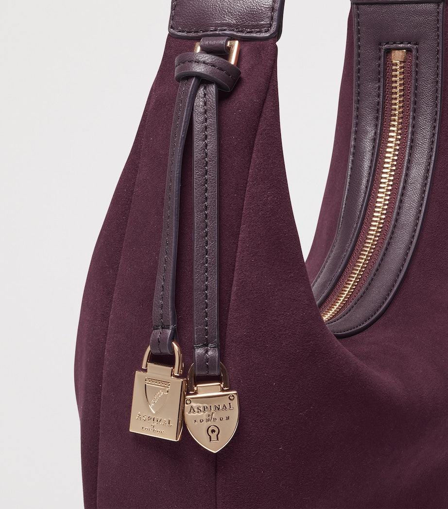 Small Suede Hudson Crescent Shoulder Bag