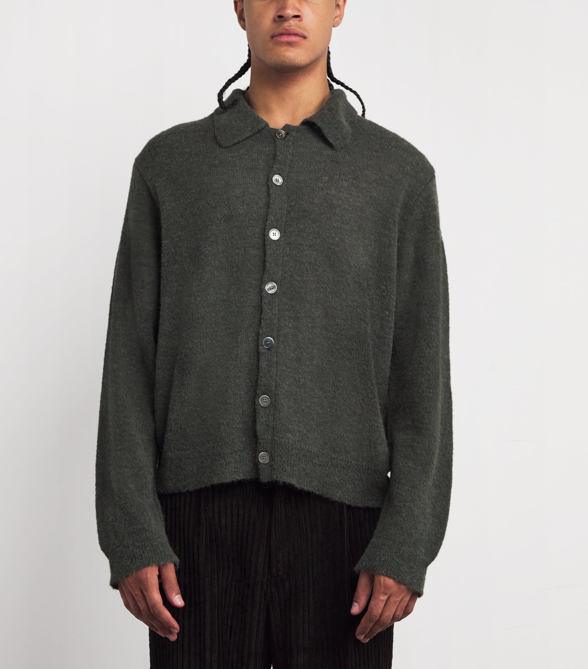 Green Alpaca-Blend Evening Polo Cardigan