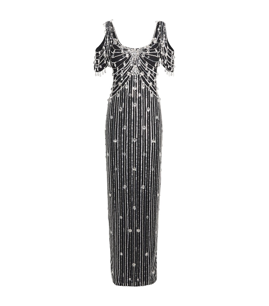 Pamella Roland Black Crystal-Embellished Gown