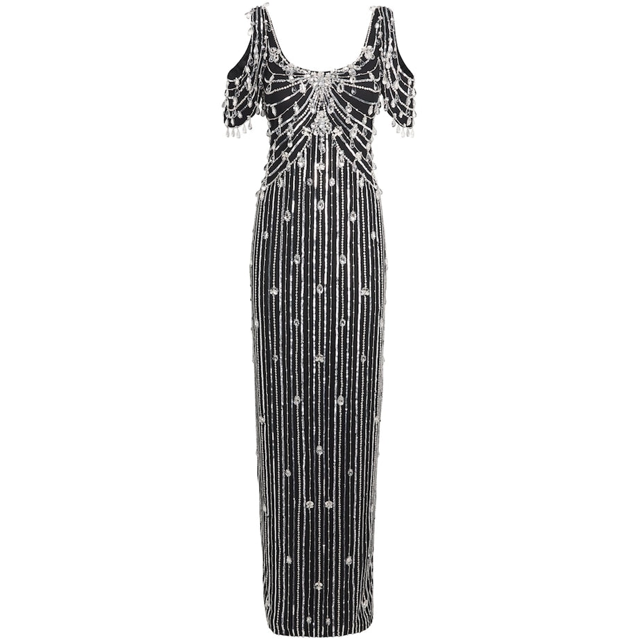 Pamella Roland Black Crystal-Embellished Gown