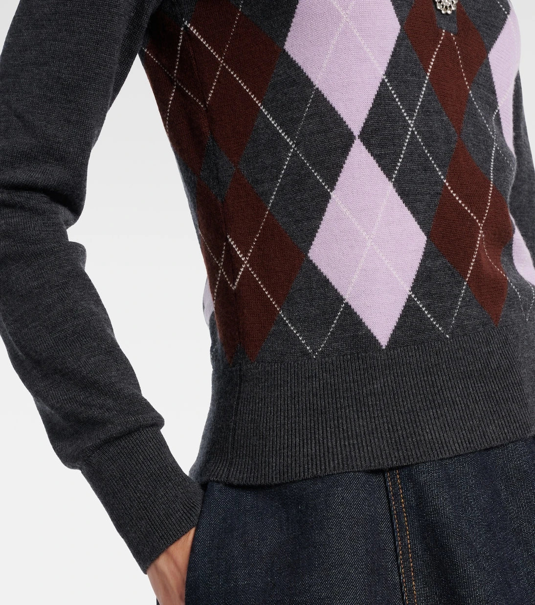 Self-Portrait - Argyle wool polo sweater