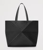 Large Leather Puzzle Fold Tote Bag BLACK