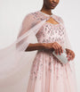 Pamella Roland Pink Tulle Embellished Cape-Detail Gown