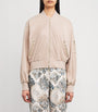 Eleventy Nude Metallic Suede Bomber Jacket