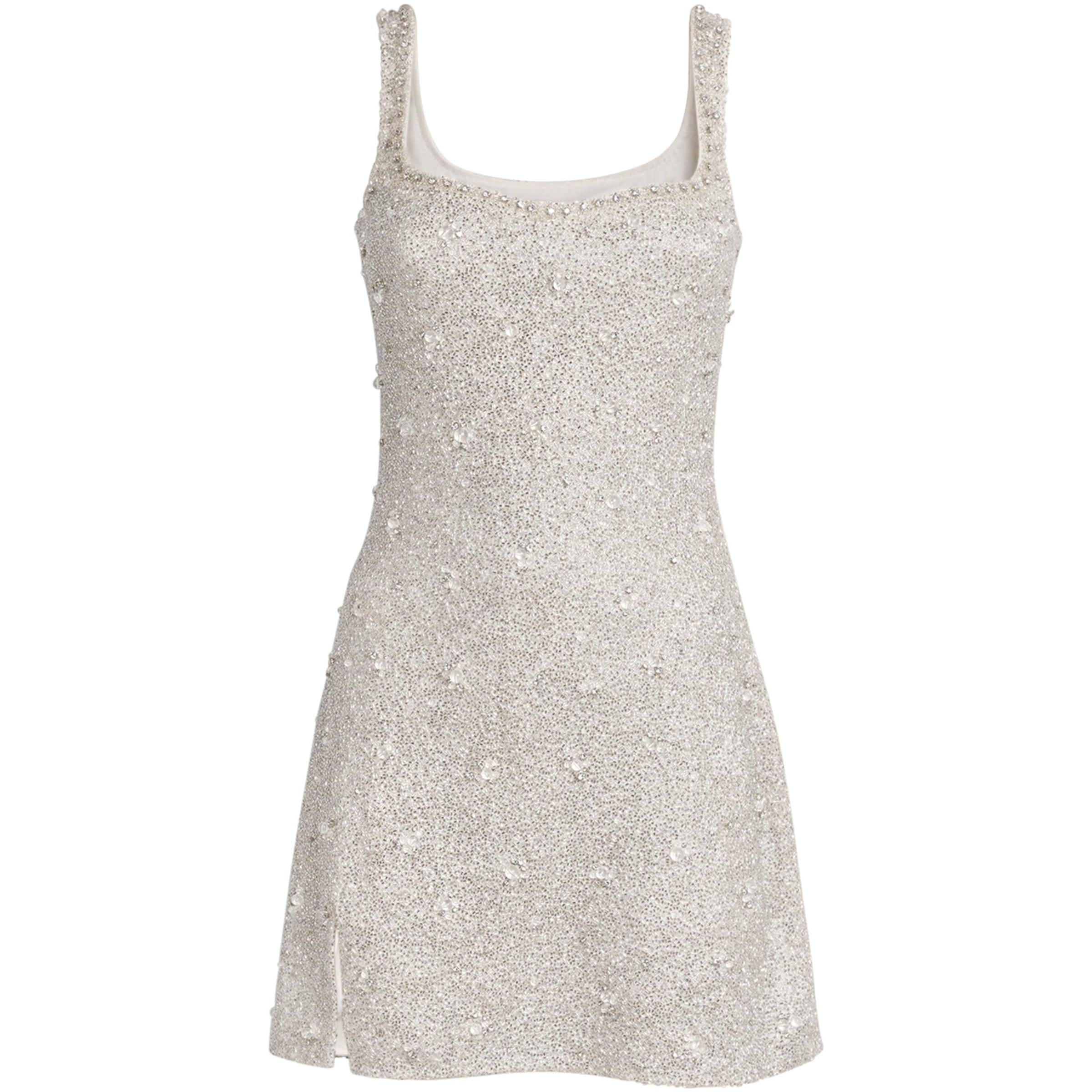 Clio Peppiatt Silver Crystal Square-Neck Mini Dress