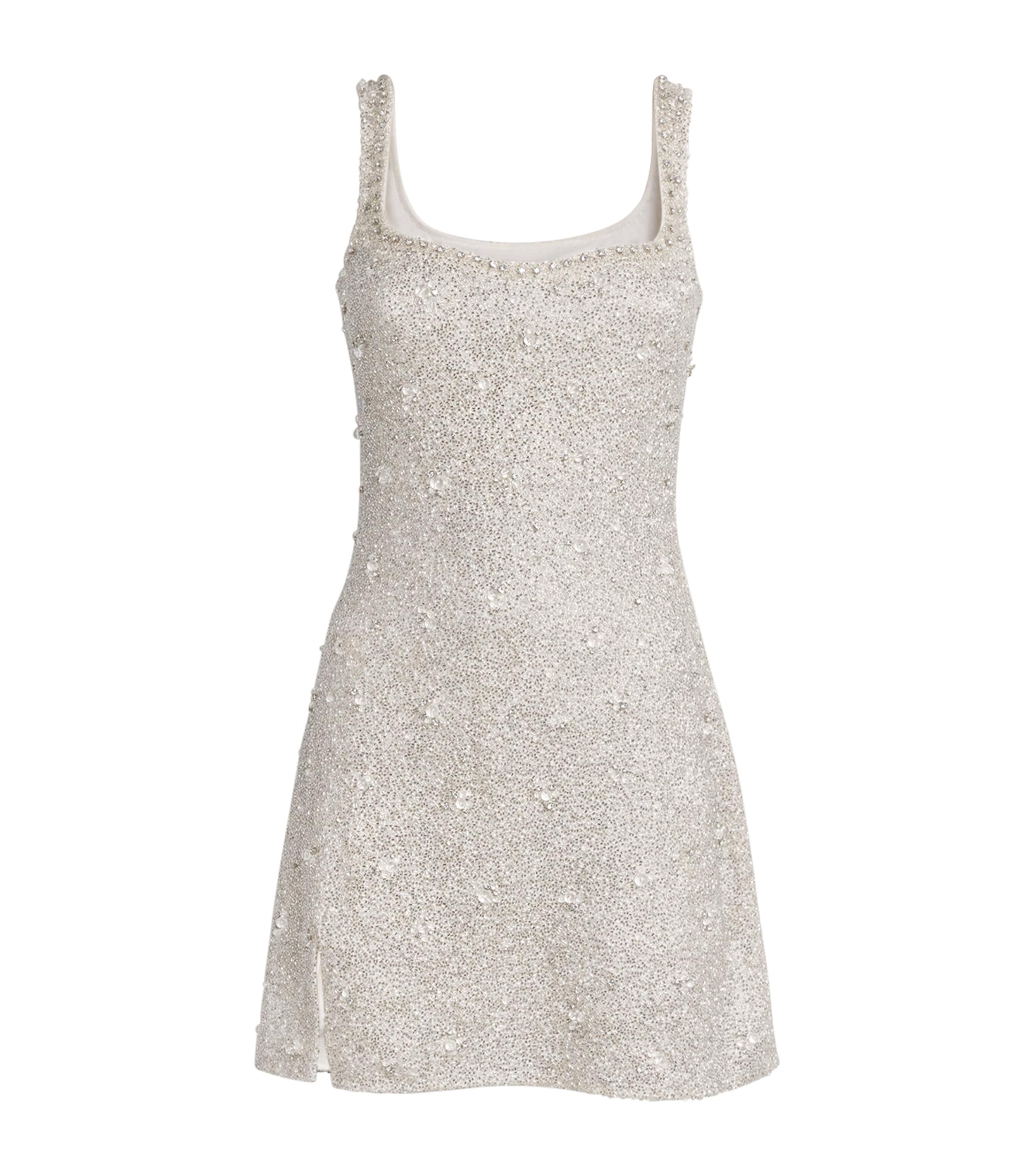 Clio Peppiatt Silver Crystal Square-Neck Mini Dress