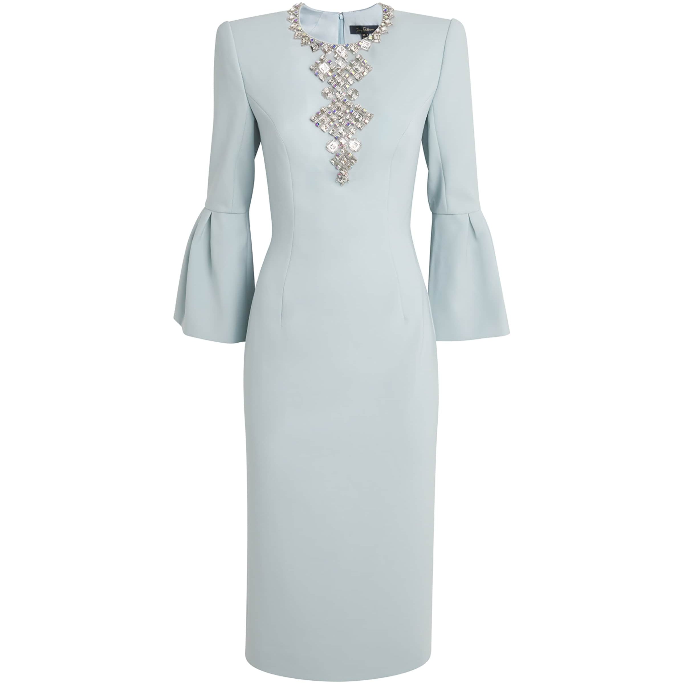 Jenny Packham Blue Crepe Embellished Margot Midi Dress
