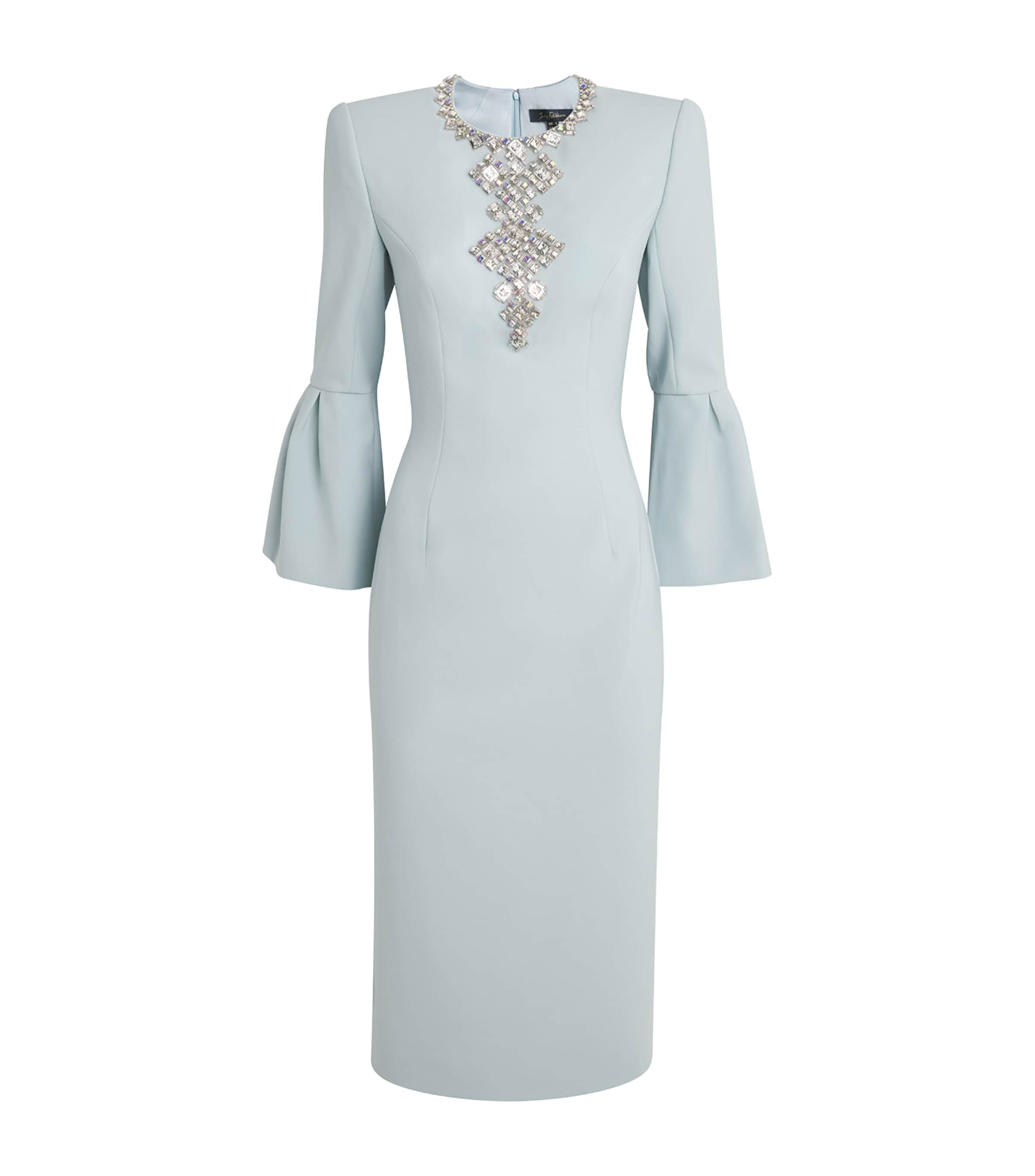 Jenny Packham Blue Crepe Embellished Margot Midi Dress