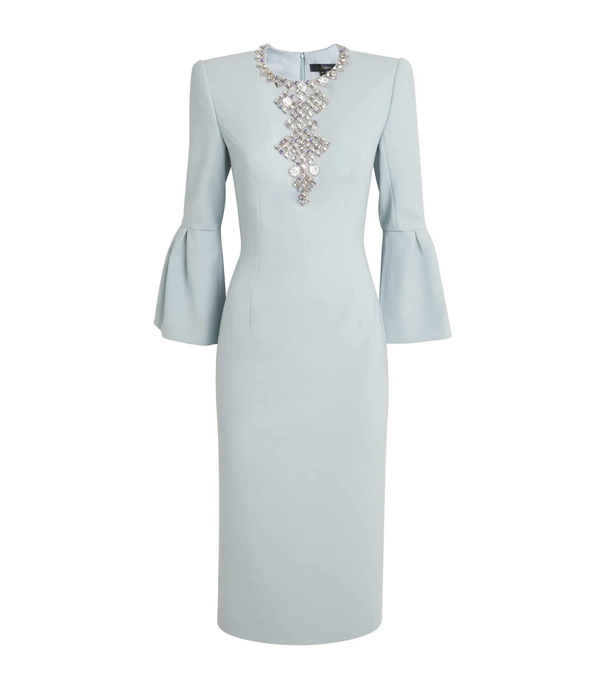 Jenny Packham Blue Crepe Embellished Margot Midi Dress