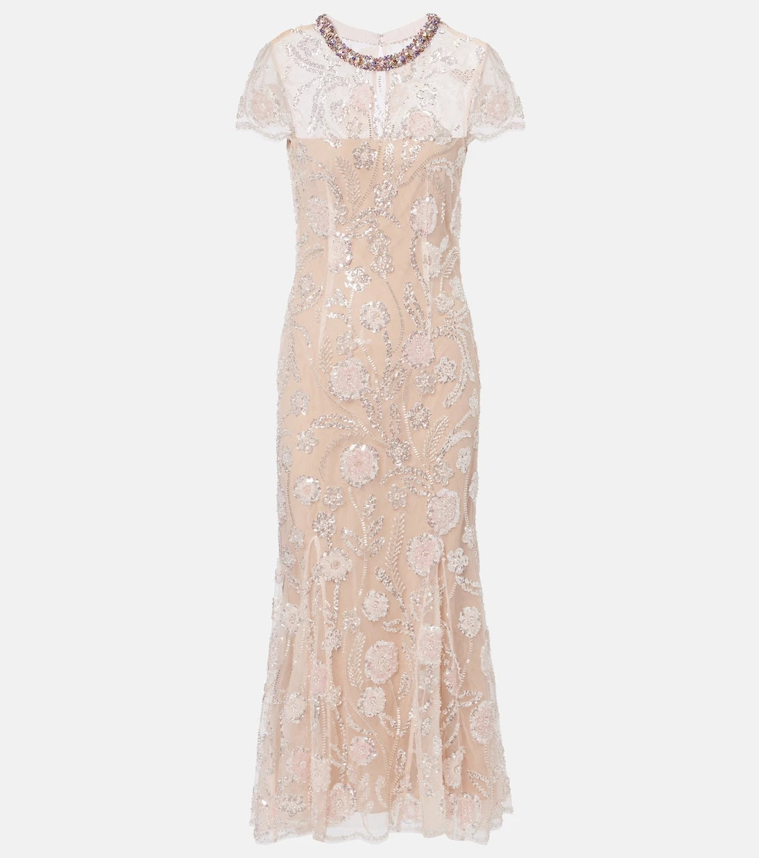 Self-Portrait - Floral sequined mesh midi dress
