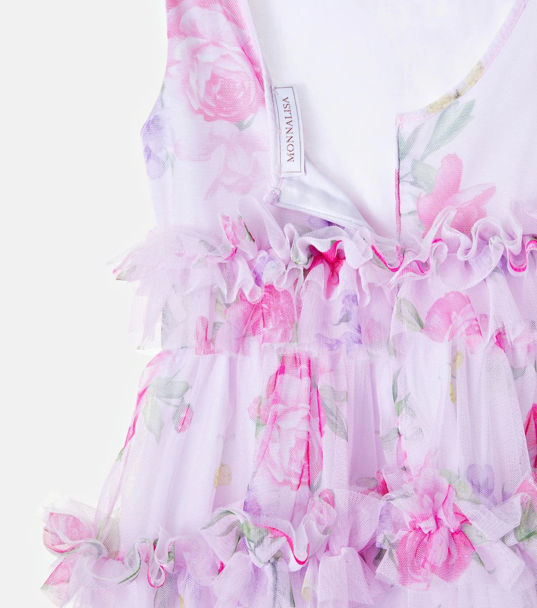 Monnalisa - Floral ruffled tulle dress