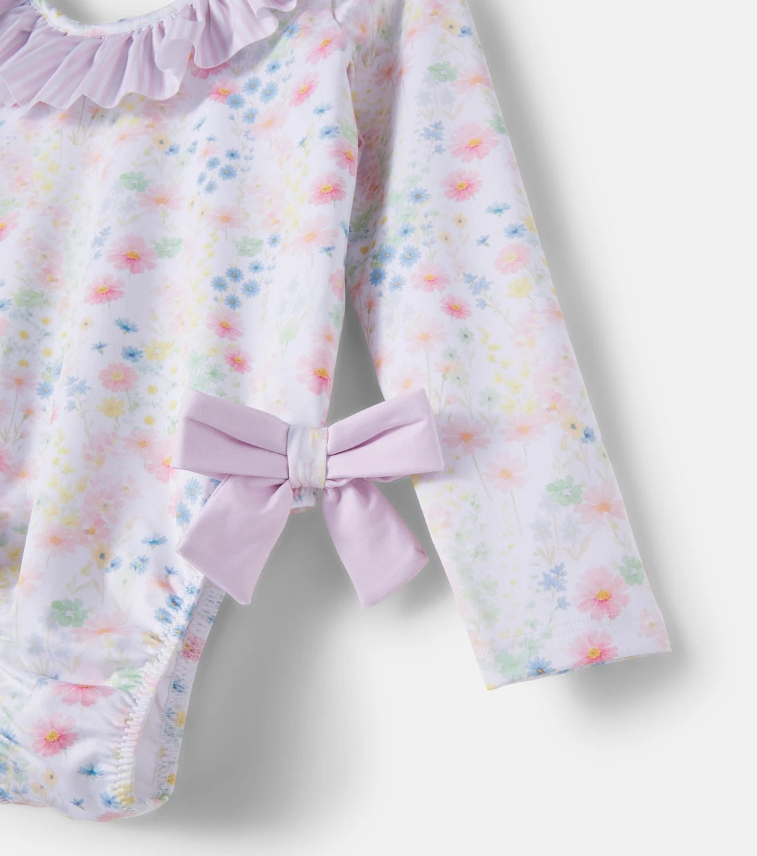 Patachou - Bow-detail floral ruffled swimsuit