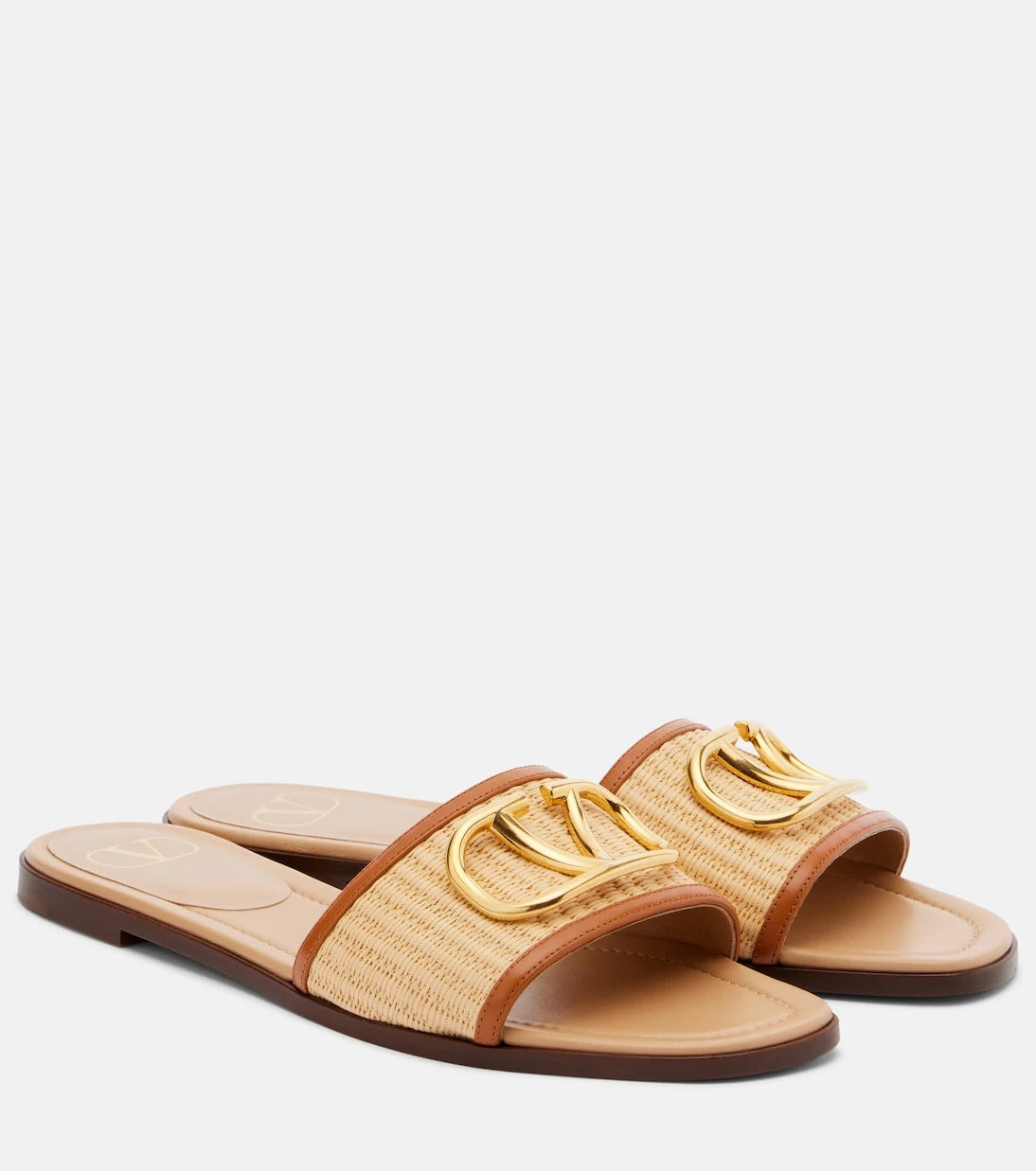 Valentino Garavani - VLogo leather-trimmed raffia slides
