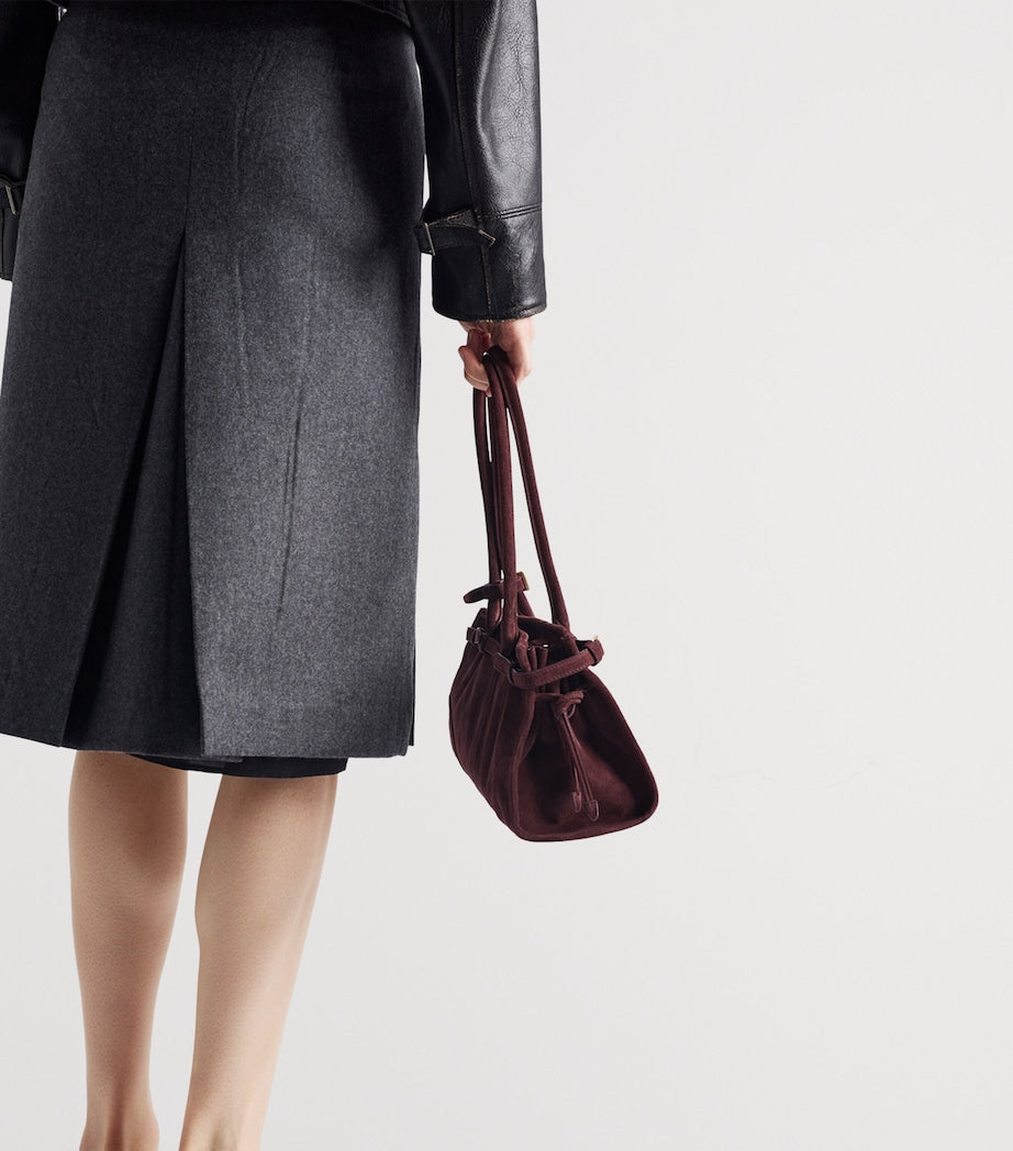 Prada Grey Wool Pleated Midi Skirt