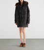 Prada Black Canvas Shearling-Hood Coat