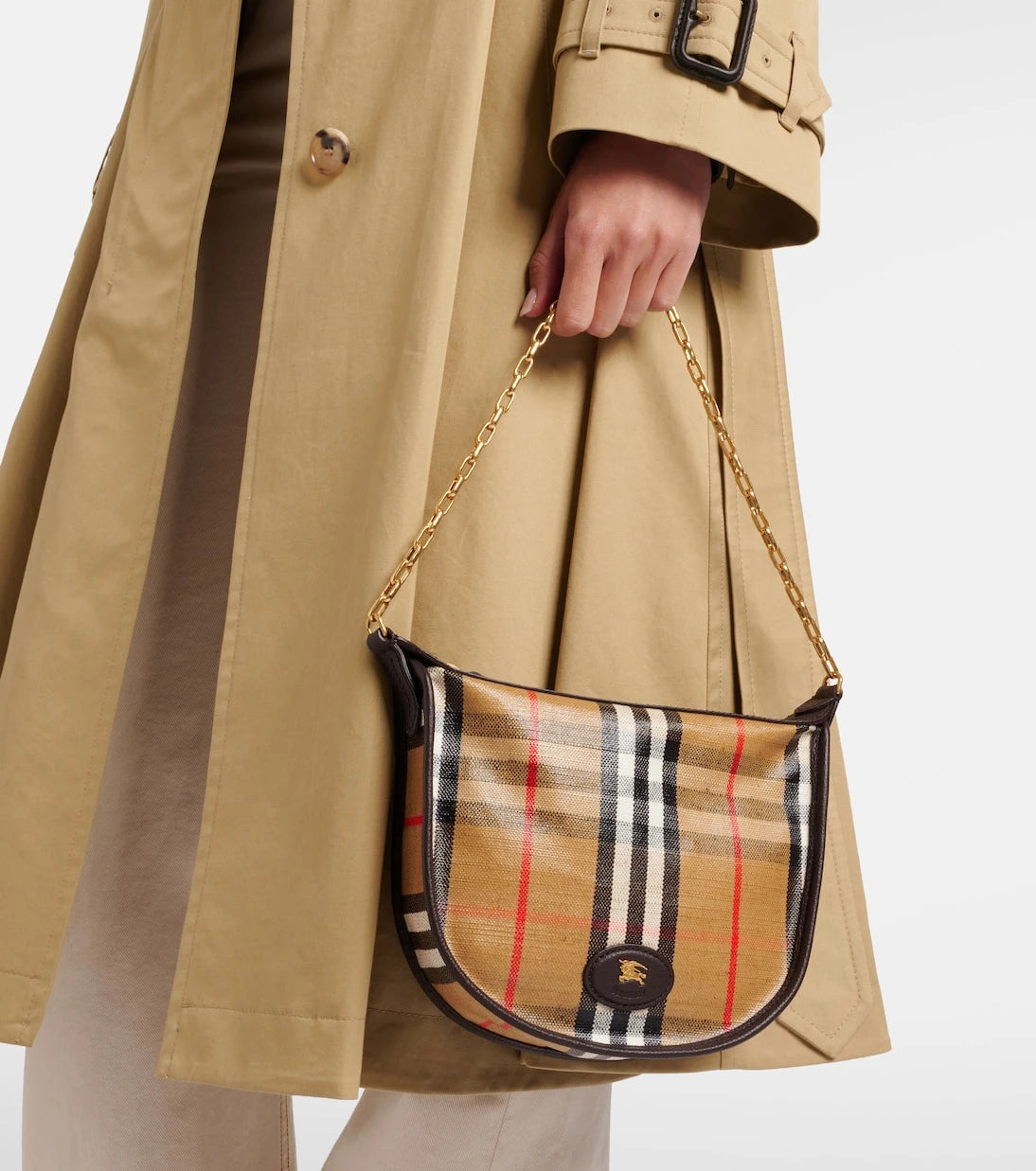 Burberry - حقيبة كتف صغيرة بنقشة مربعات بربري هايلاند