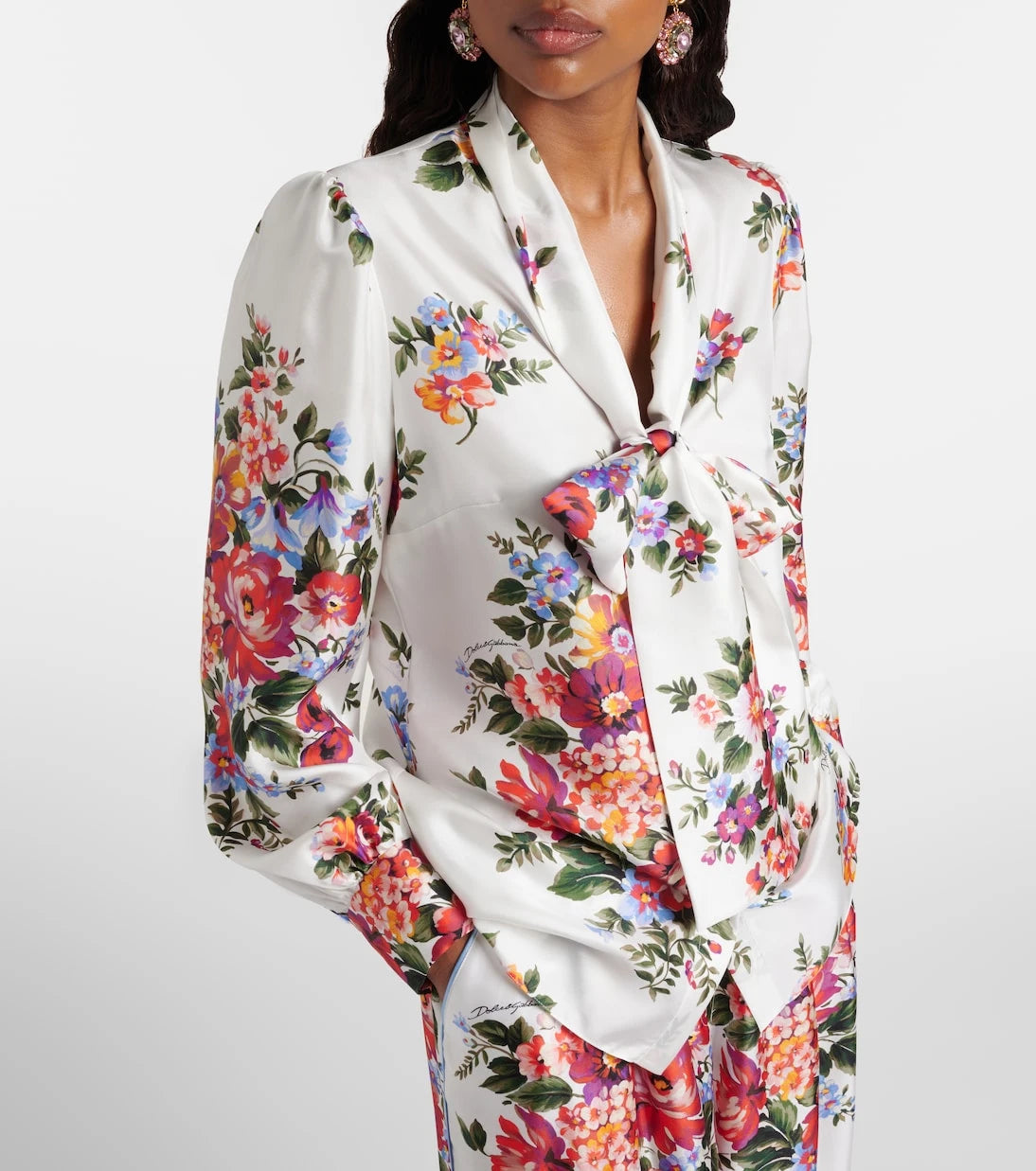 Dolce&Gabbana - Floral tie-neck silk blouse