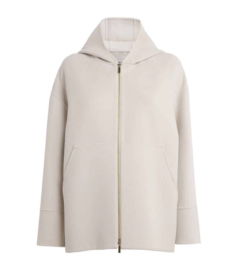 Max Mara White Virgin Wool Hooded Coat