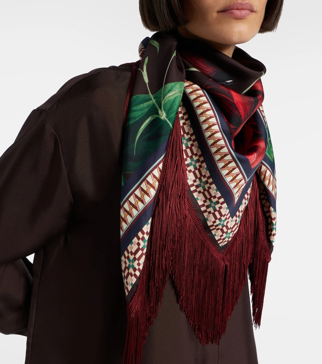 La DoubleJ - Fringed printed silk twill scarf