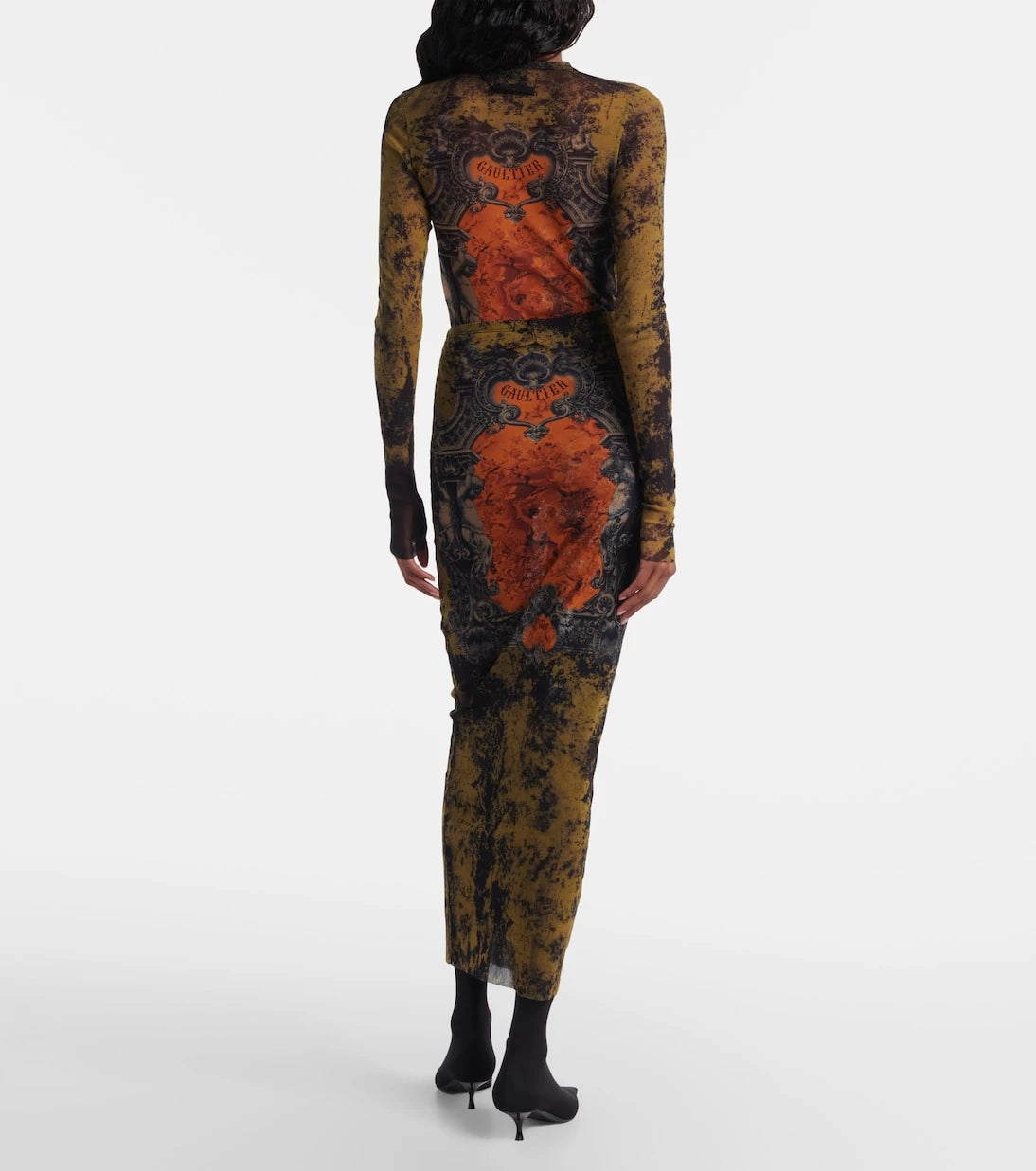 Jean Paul Gaultier - Médaillon printed mesh midi skirt