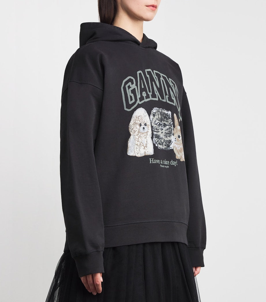 GANNI Black Organic Cotton Animal Hoodie