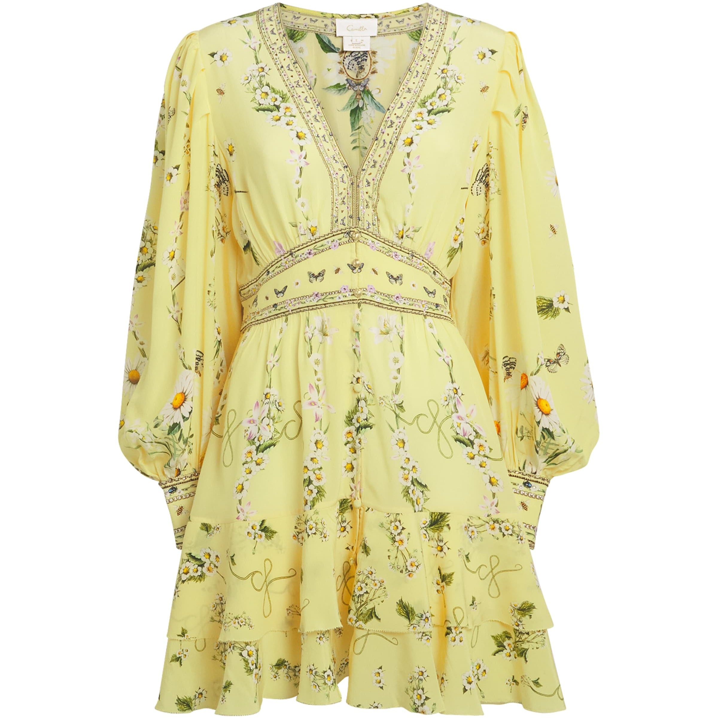 Yellow Silk Daisy Chain Mini Dress