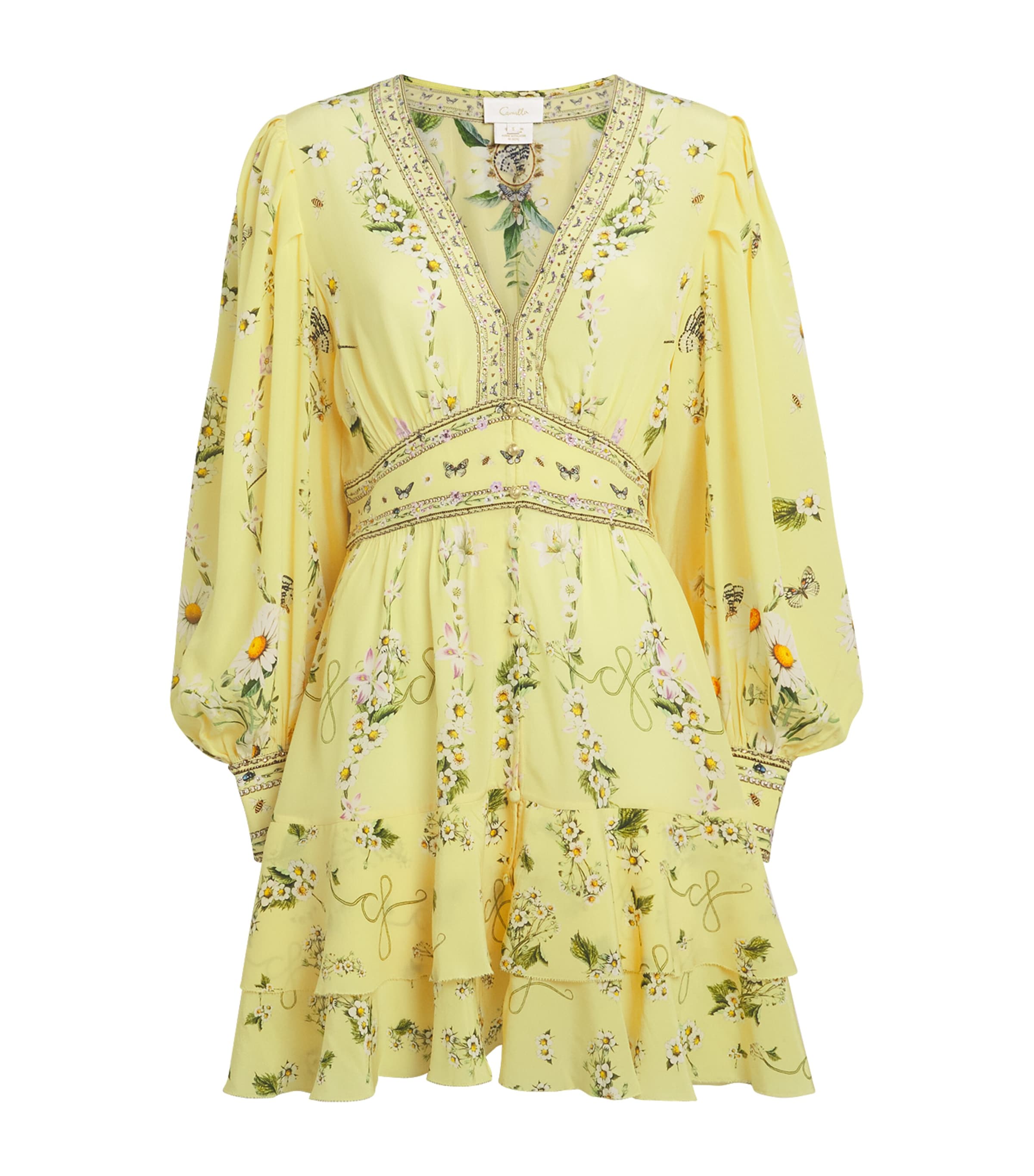 Yellow Silk Daisy Chain Mini Dress