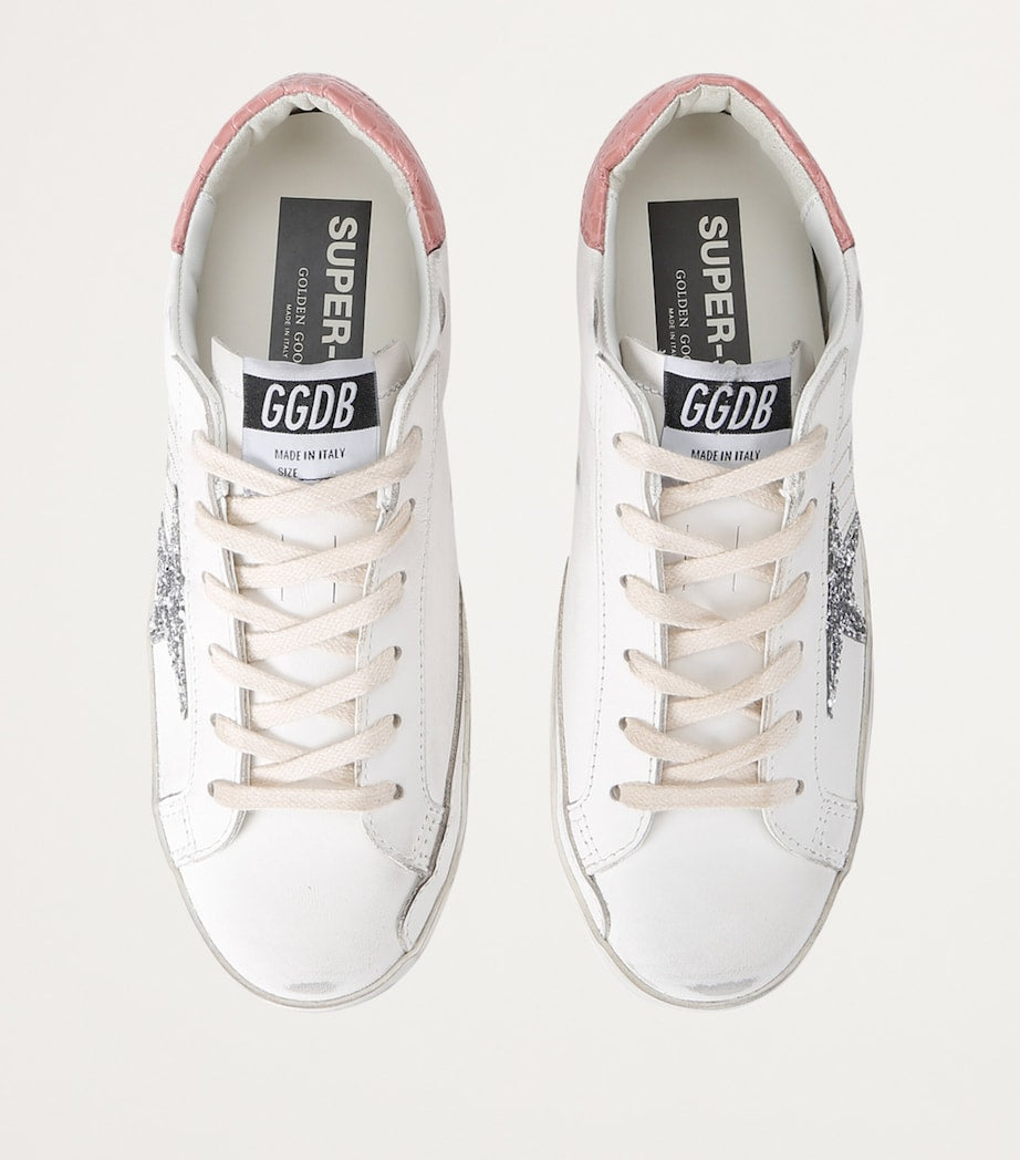 Pink Leather Croc-Embossed Super-Star Sneakers