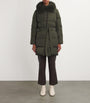 Yves Salomon Green Fur-Trim Down Coat with Mittens