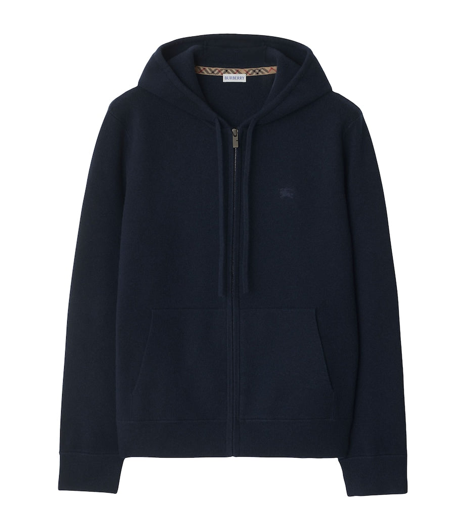 Navy Cashmere-Blend Zip-Up Slim Hoodie