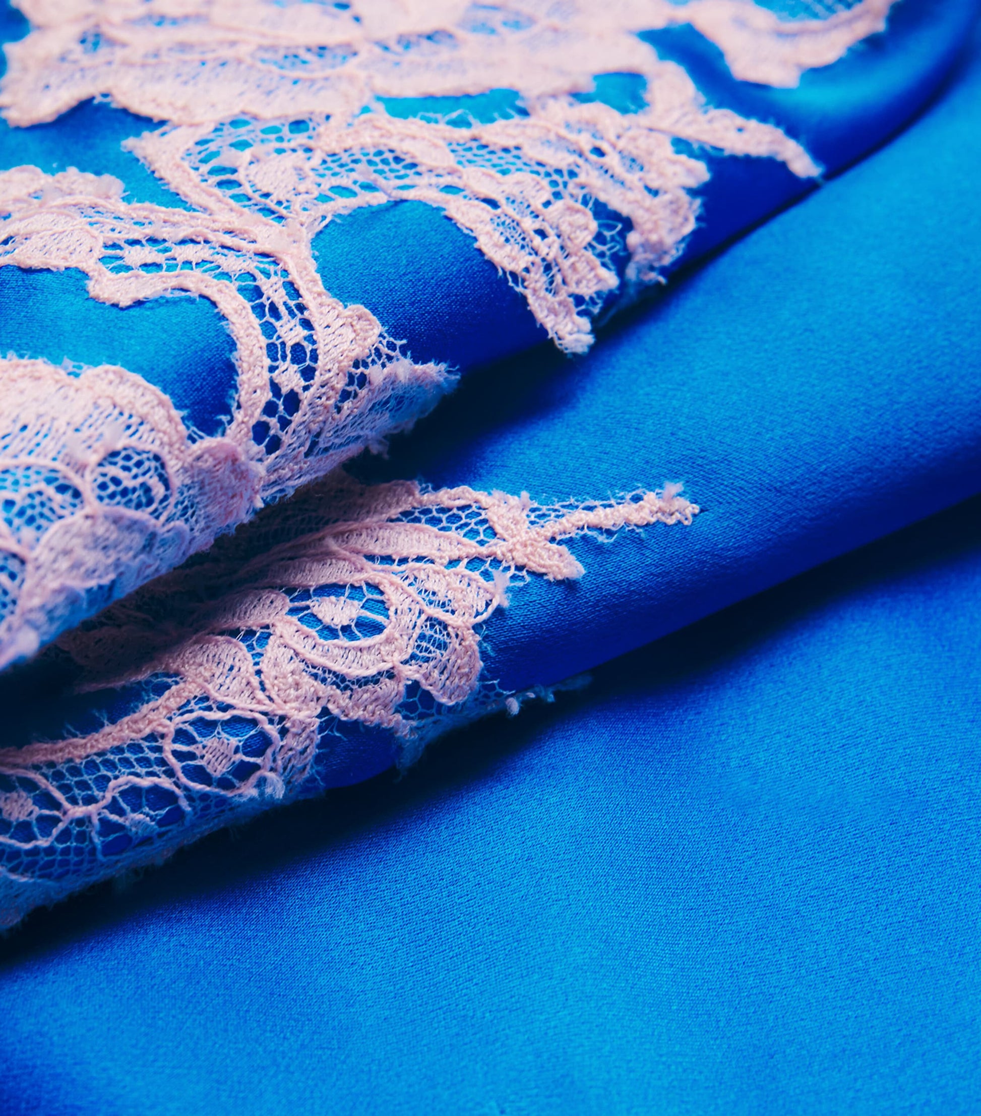 Marjolaine Blue Silk Lace-Trim Bénédicte Cami Top