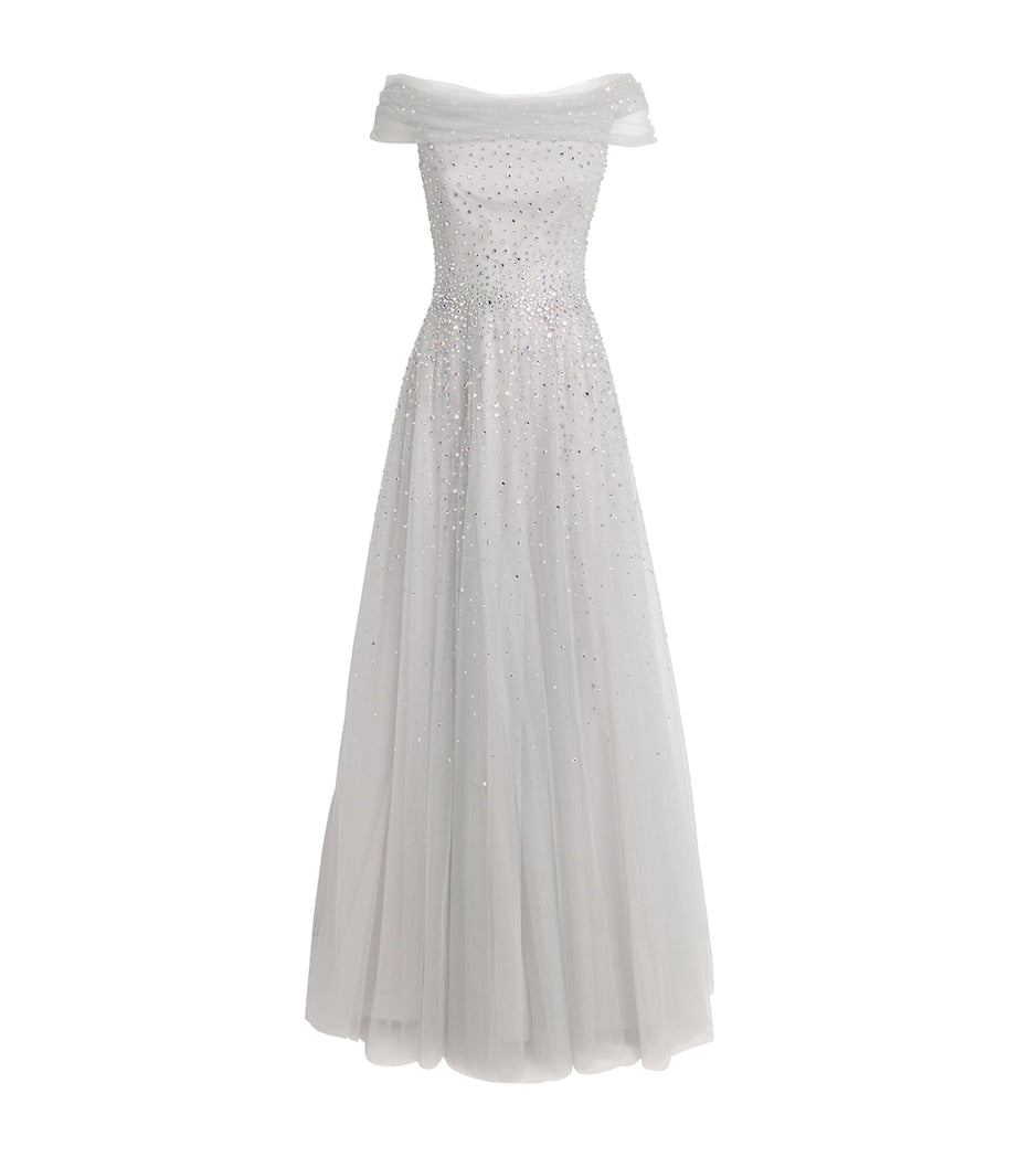 Jenny Packham Grey Tulle Crystal Shayla Gown