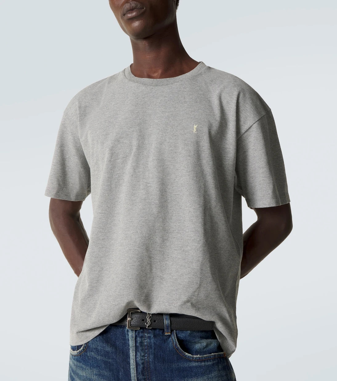 Saint Laurent - Cassandre cotton-blend piqué T-shirt