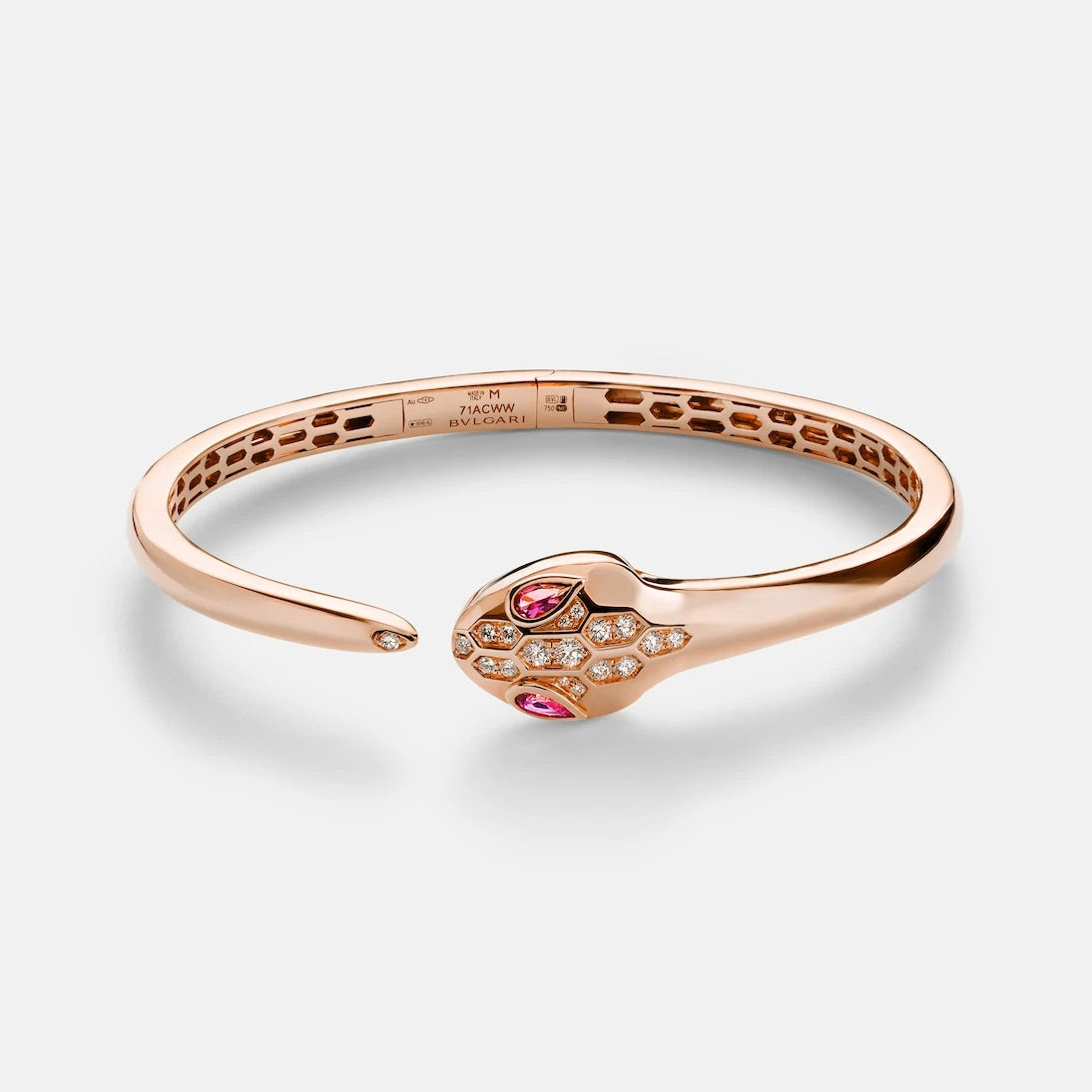 Bvlgari - Serpenti 18kt rose gold bangle with diamonds and rubellites