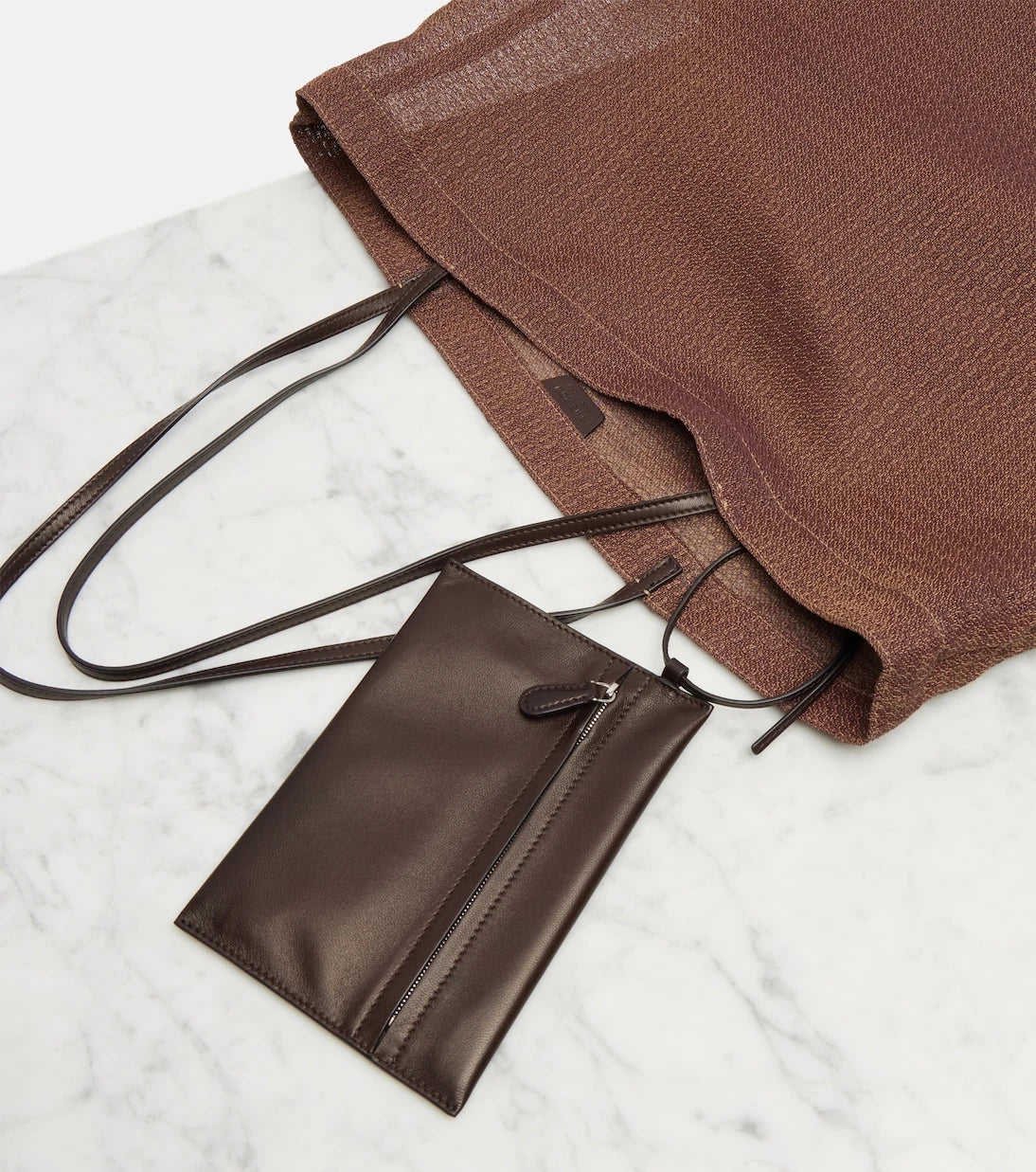 The Row - Barn leather-trimmed mesh tote bag