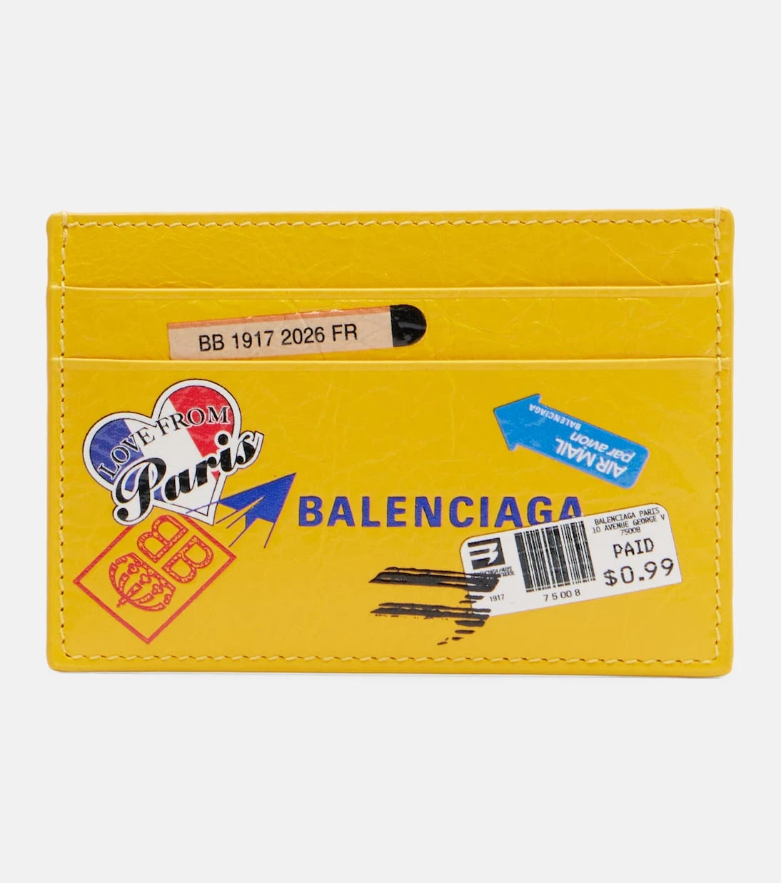 Balenciaga - محفظة بطاقات جلدية مطبوع عليها الشعار
