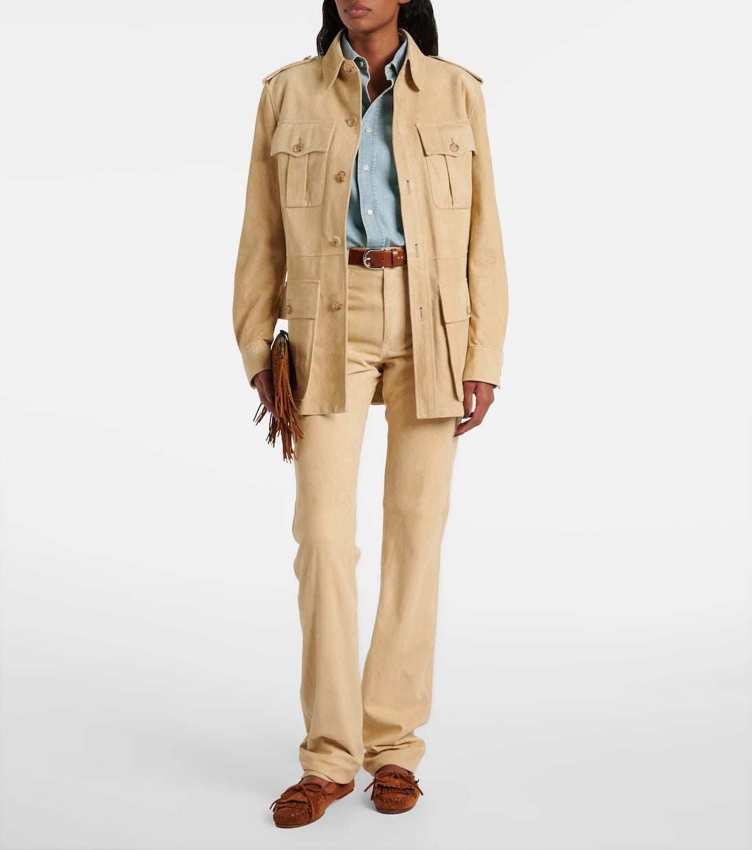 Ralph Lauren Collection - بنطال سكوتي المستقيم من الجلد بقصة منخفضة الخصر