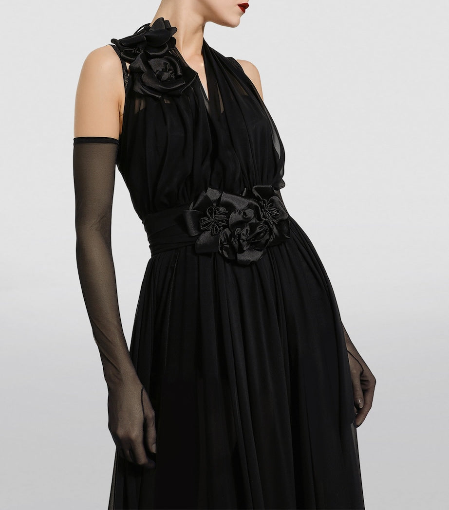 Multi Silk Rose Halterneck Gown