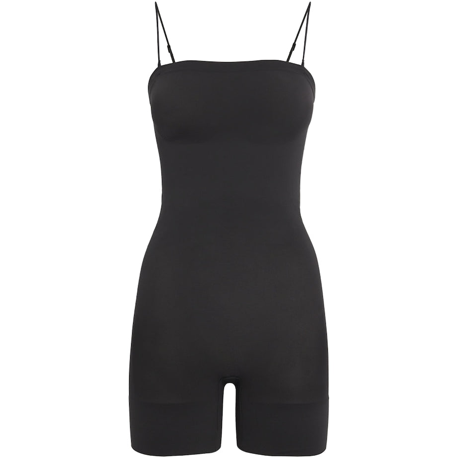 Skims Black Seamless Sculpt Strapless Shorts Bodysuit