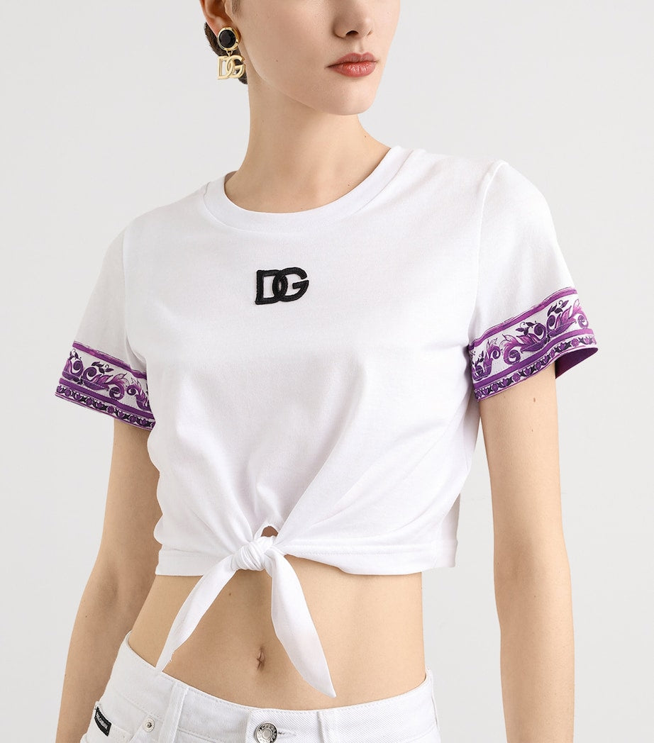 Dolce & Gabbana Multi Cotton Tie-Front Cropped T-Shirt