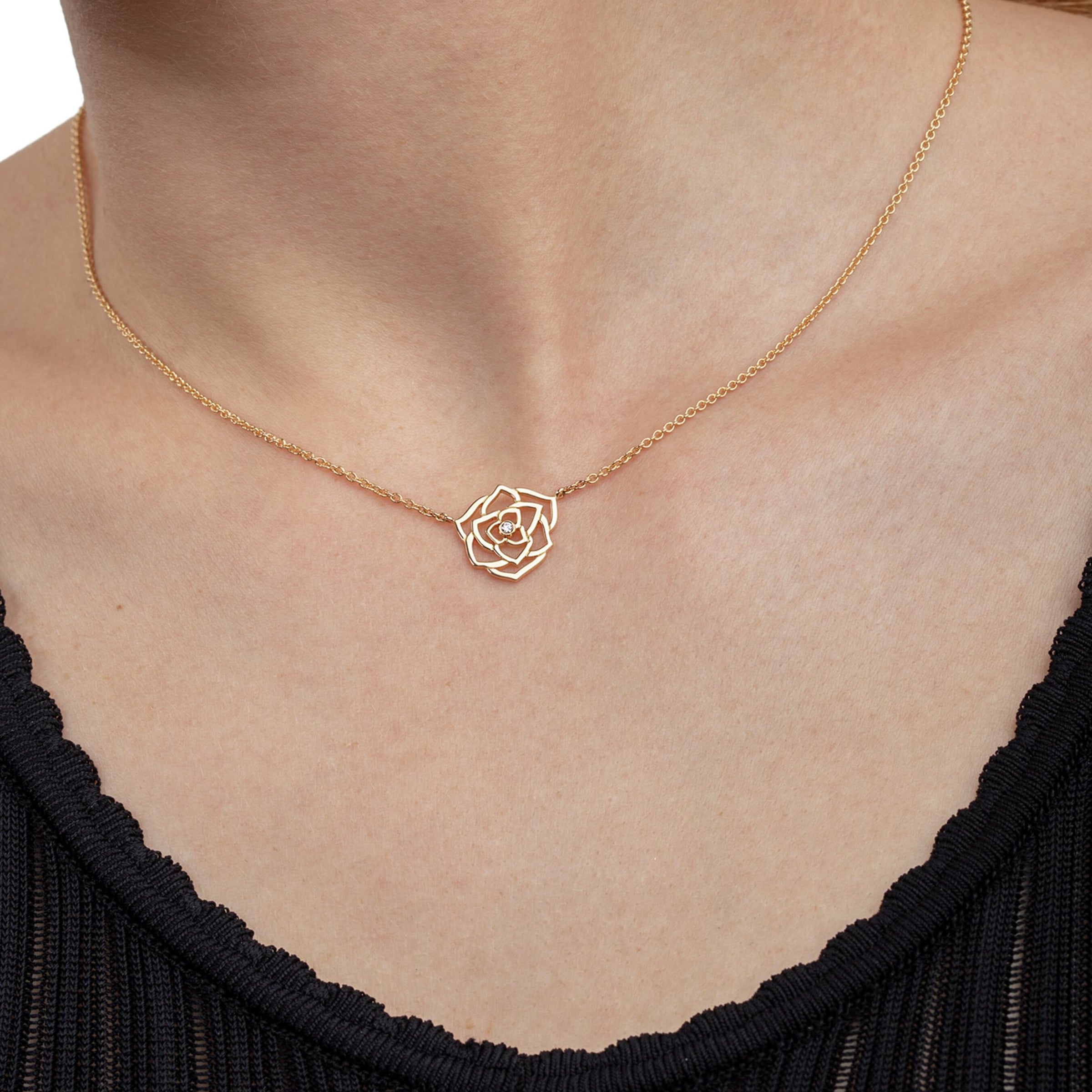 Piaget Rose Gold and Diamond Rose Pendant Necklace