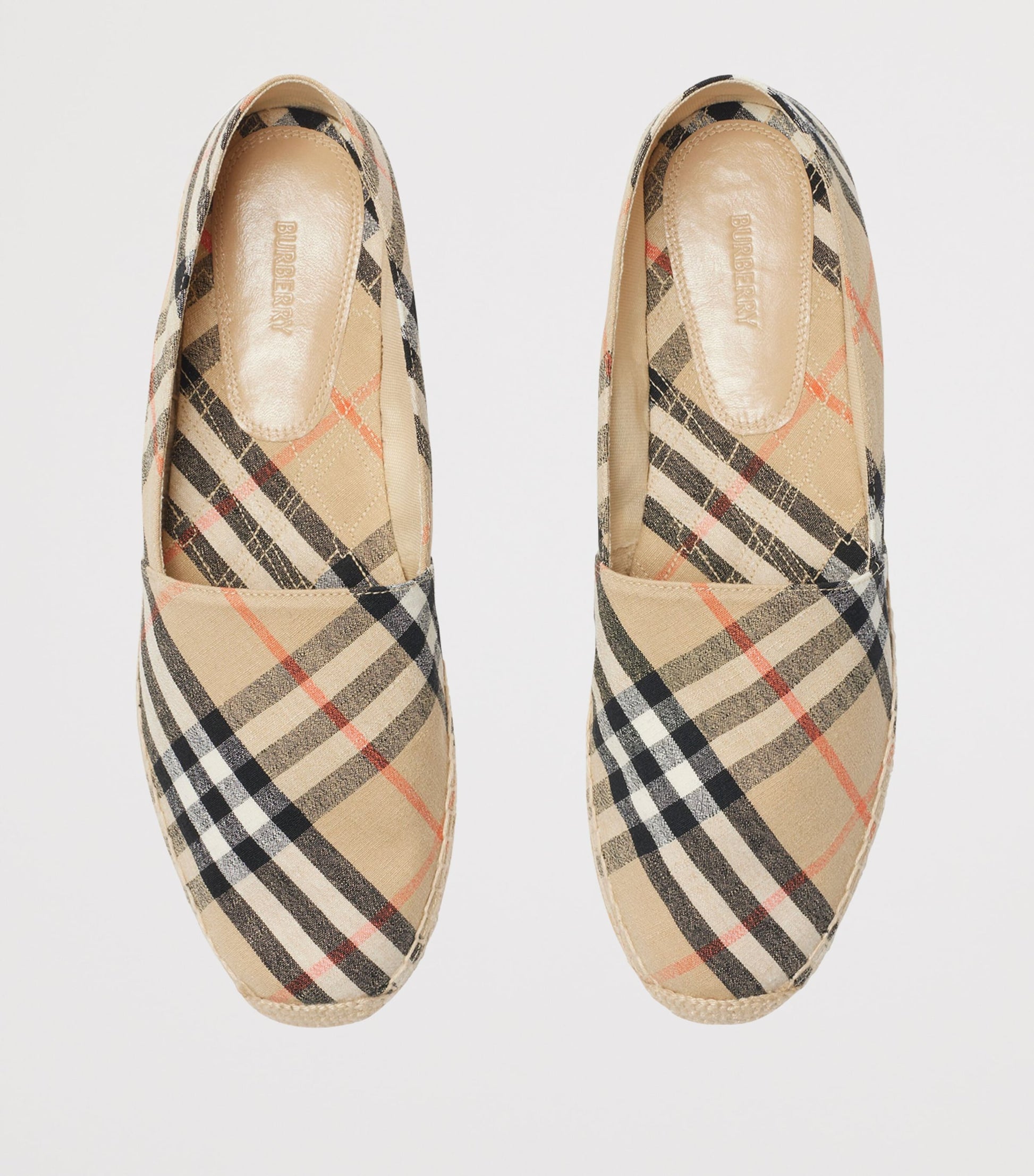 Beige Linen-Blend Check Espadrilles