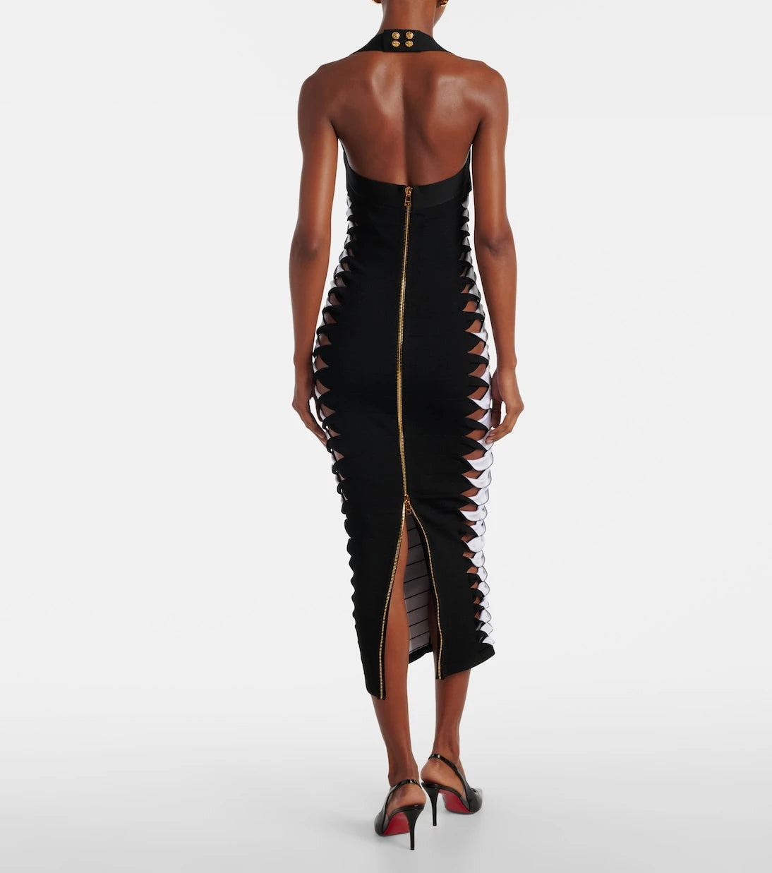 Balmain - Cutout halterneck jersey midi dress