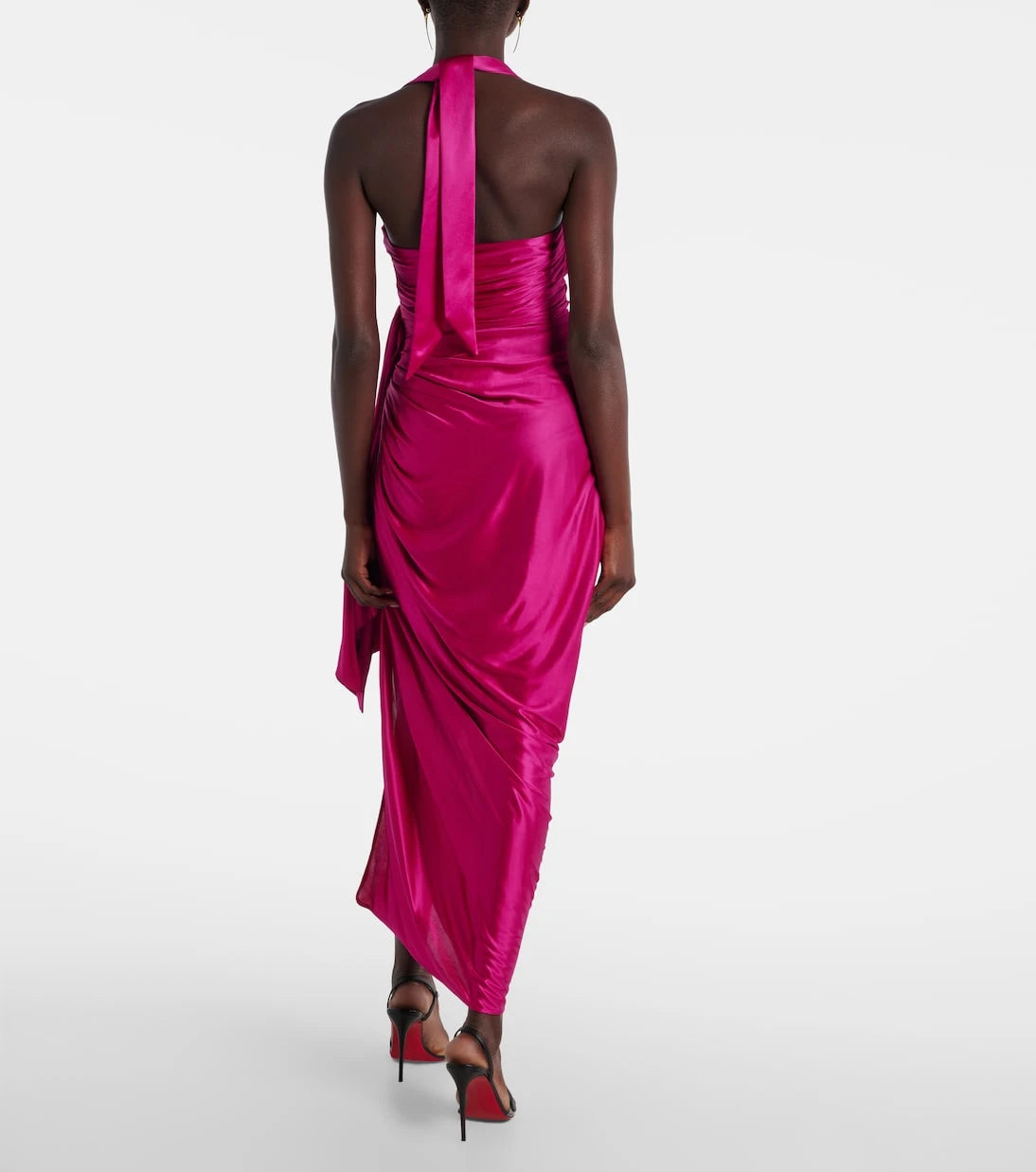 Balmain - Draped halterneck satin midi dress