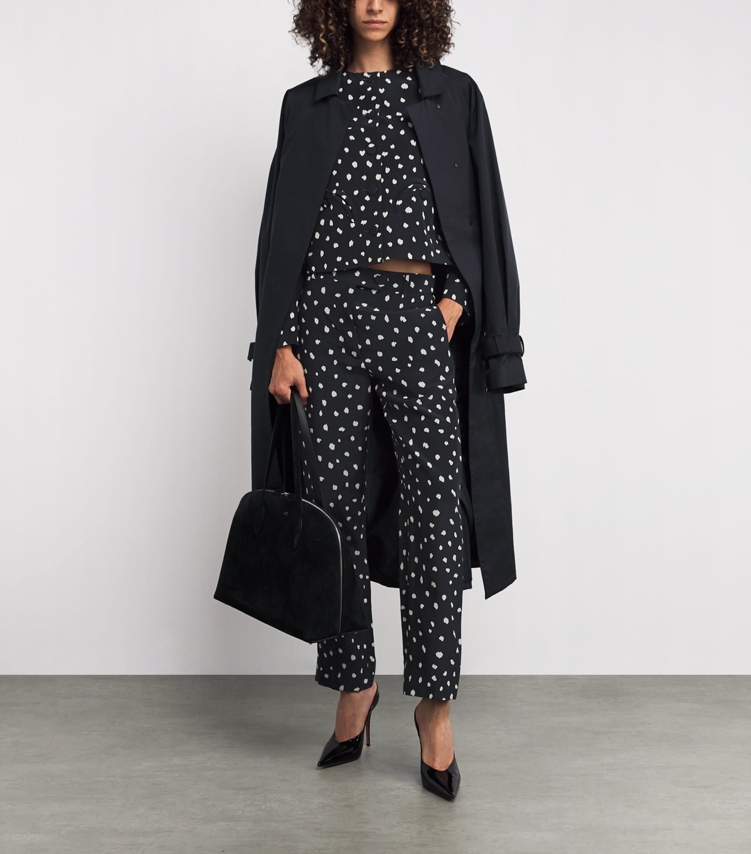 Blazé Milano Navy Silk Polka-Dot Mariquita Straight Trousers
