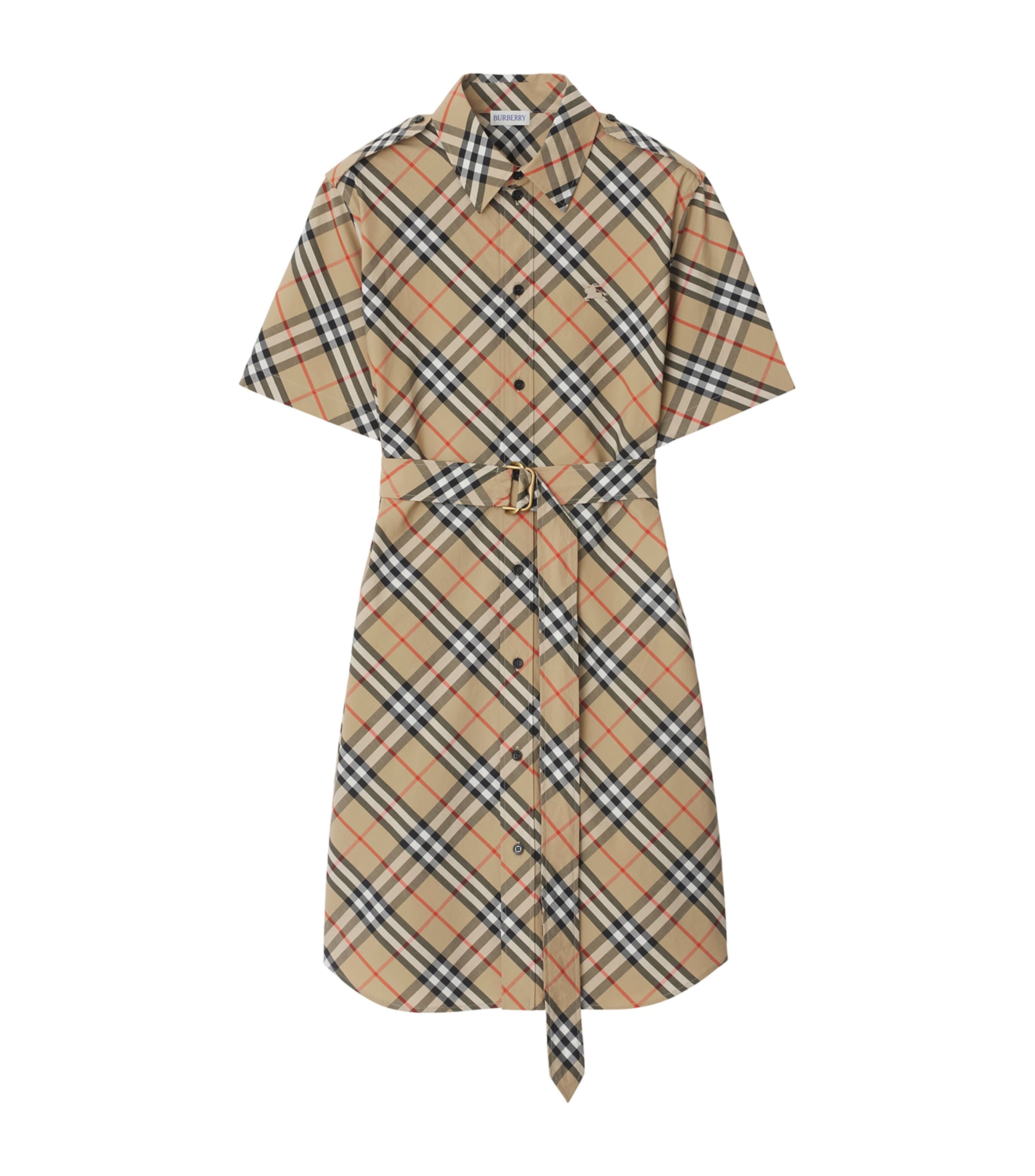 Burberry Beige Cotton Check Mini Shirt Dress